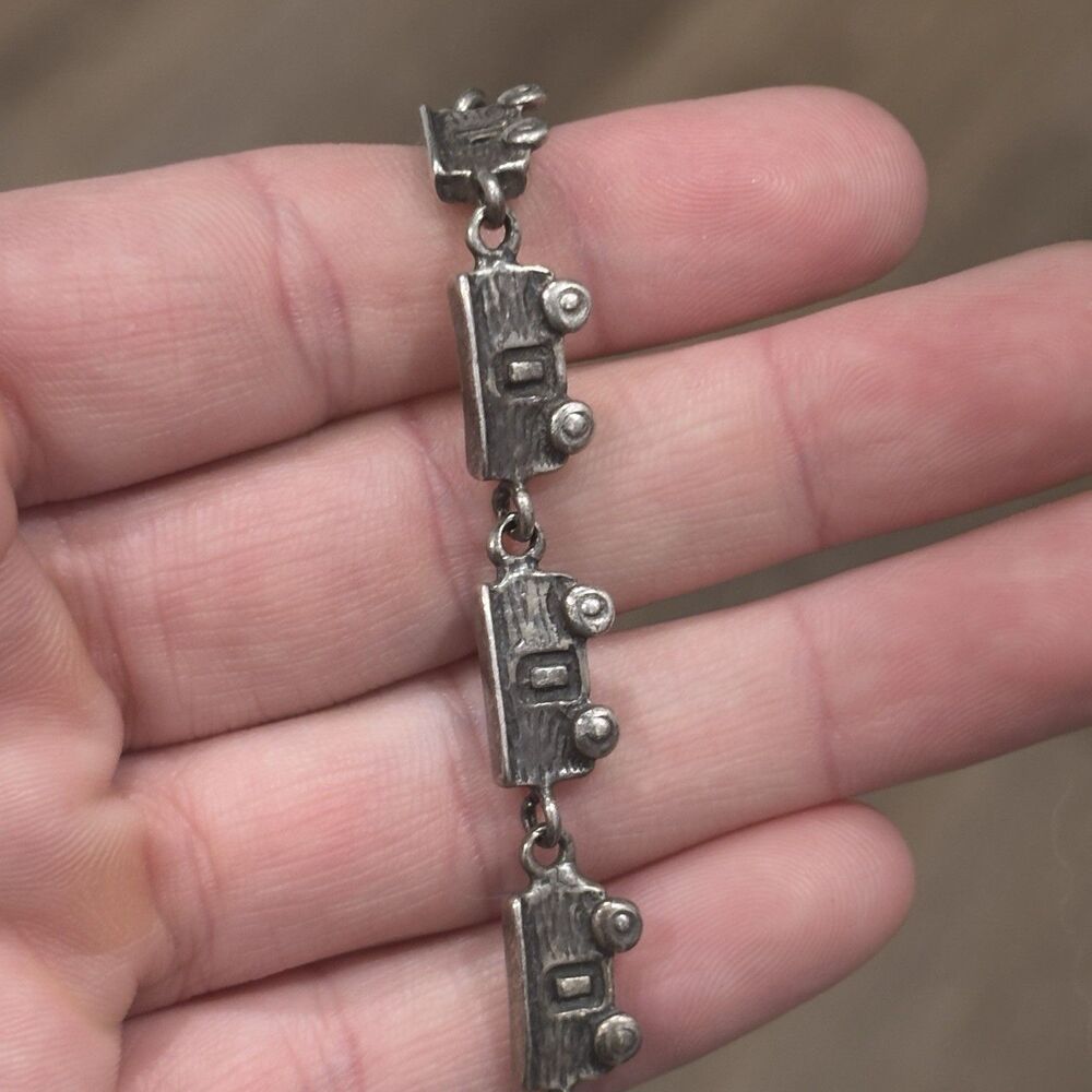 Vintage Sterling Silver Train Bracelet Railroad Locomotive 925 Mexico 7.5" - Picture 8 of 13